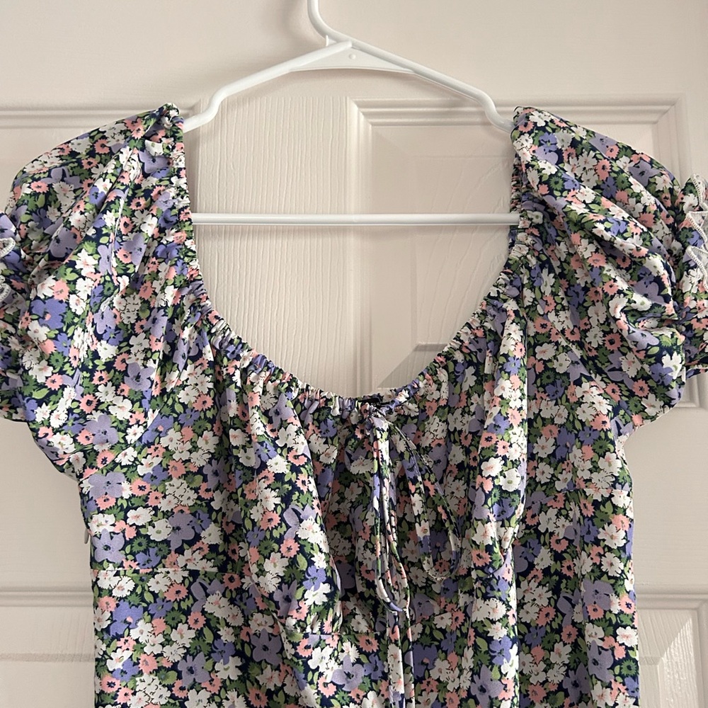 SHEIN Blue and Pink Ruched Puff Sleeve Mini Dress - Picture 5 of 7